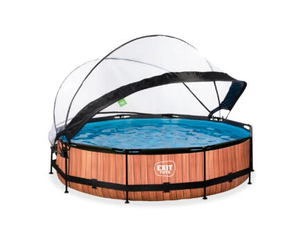 Exit Toys Wood piscine avec d?me 360x76 cm + pompe filtrante