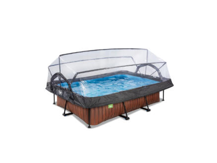 Exit Toys Wood piscine avec d?me 220x150x65 cm + pompe filtrante