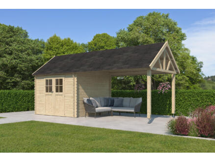 Woodlands Birmingham S houten tuinhuis 295x295x318 cm blokhut + extensie 375cm