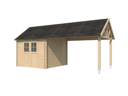 Woodlands Birmingham S abri de jardin en bois 295x295x318 cm chalet + extension 375cm
