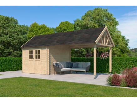 Woodlands Birmingham S abri de jardin en bois 295x295x318 cm chalet + extension 375cm
